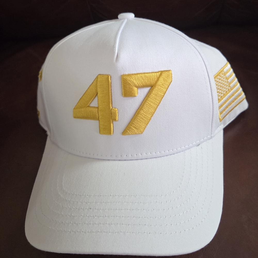 NEW! White & Gold '47 Embroidered Number Baseball Cap from Turning Point USA